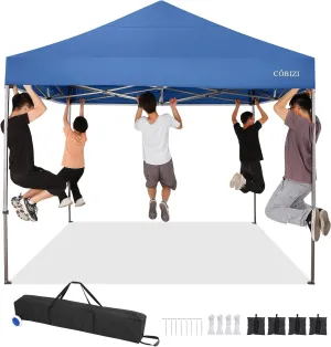 COBIZI 10x10 Pop up Canopy Tent Heavy Duty with 4 Sidewalls, Easy Set-up Commercial Outdoor Party Tent, 100% Waterproof Wedding Tent Gazebo, 3 Height Adjustable with Wheeled Bag,Blue