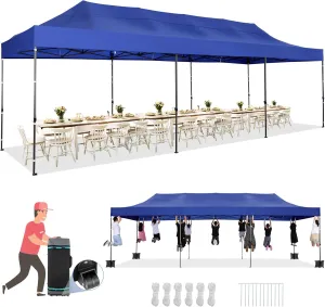 COBIZI 10x30 Pop up Canopy Tent Heavy Duty Without Sidewalls, Easy Set-up Commercial Outdoor Party Tent, 100% Waterproof Wedding Tent Gazebo, 3 Height Adjustable with Wheeled Bag, Dark Blue