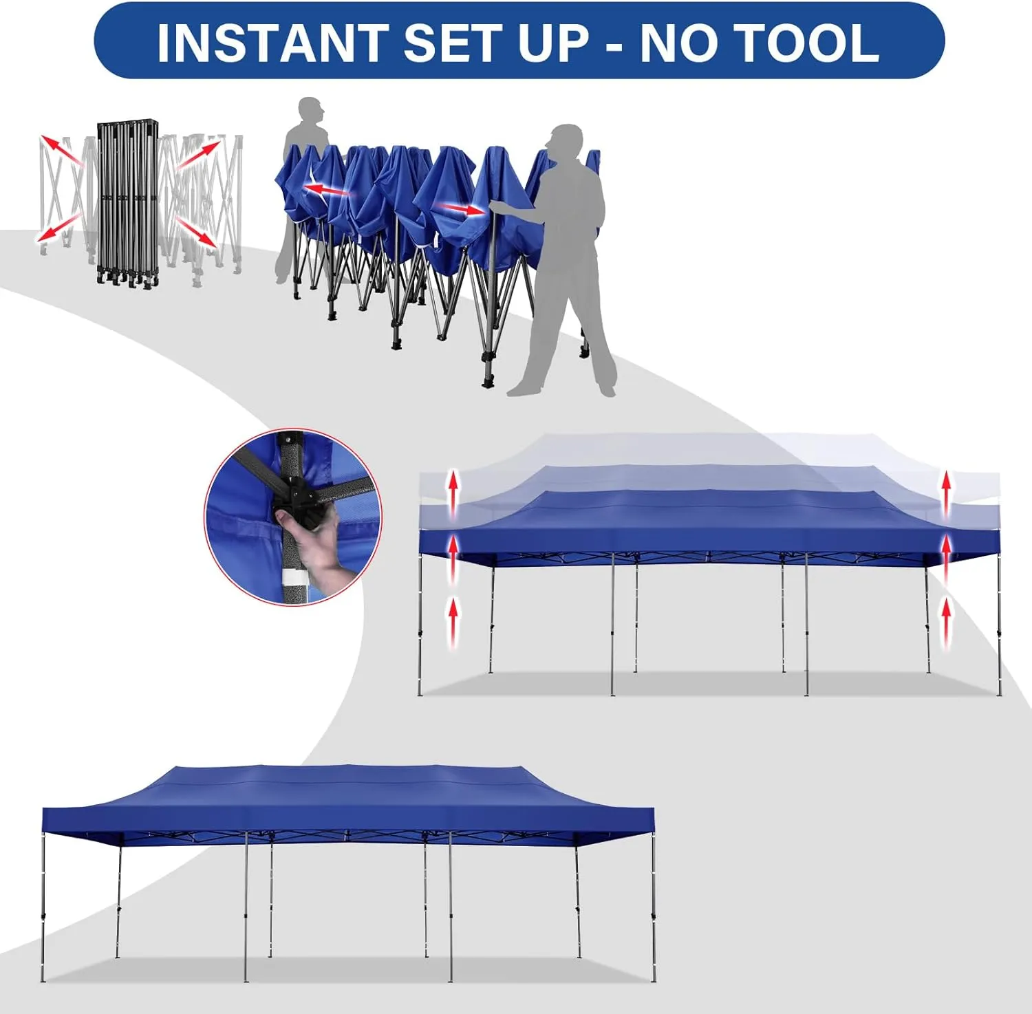 COBIZI 10x30 Pop up Canopy Tent Heavy Duty Without Sidewalls, Easy Set-up Commercial Outdoor Party Tent, 100% Waterproof Wedding Tent Gazebo, 3 Height Adjustable with Wheeled Bag, Dark Blue