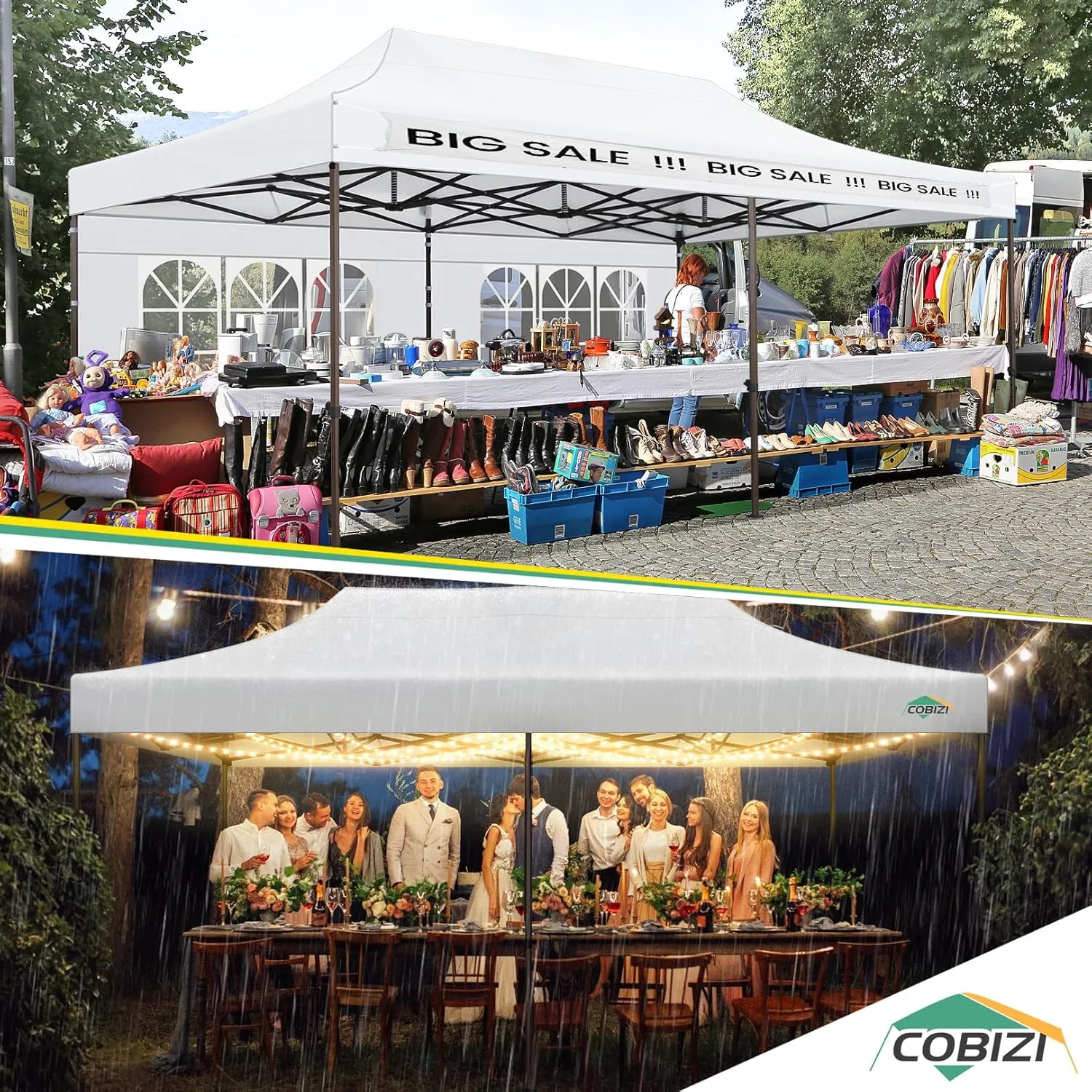 COBIZI Heavy Duty 10x20 Pop up Canopy Tent with 6 Sidewalls, Commercial Instant Canopies Tents for Parties Waterproof Gazebos with Roller Bag, All Season Wind & Waterproof UPF50 ,Thickened Frame