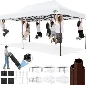 COBIZI Heavy Duty 10x20 Pop up Canopy Tent with 6 Sidewalls, Commercial Instant Canopies Tents for Parties Waterproof Gazebos with Roller Bag, All Season Wind & Waterproof UPF50 ,Thickened Frame