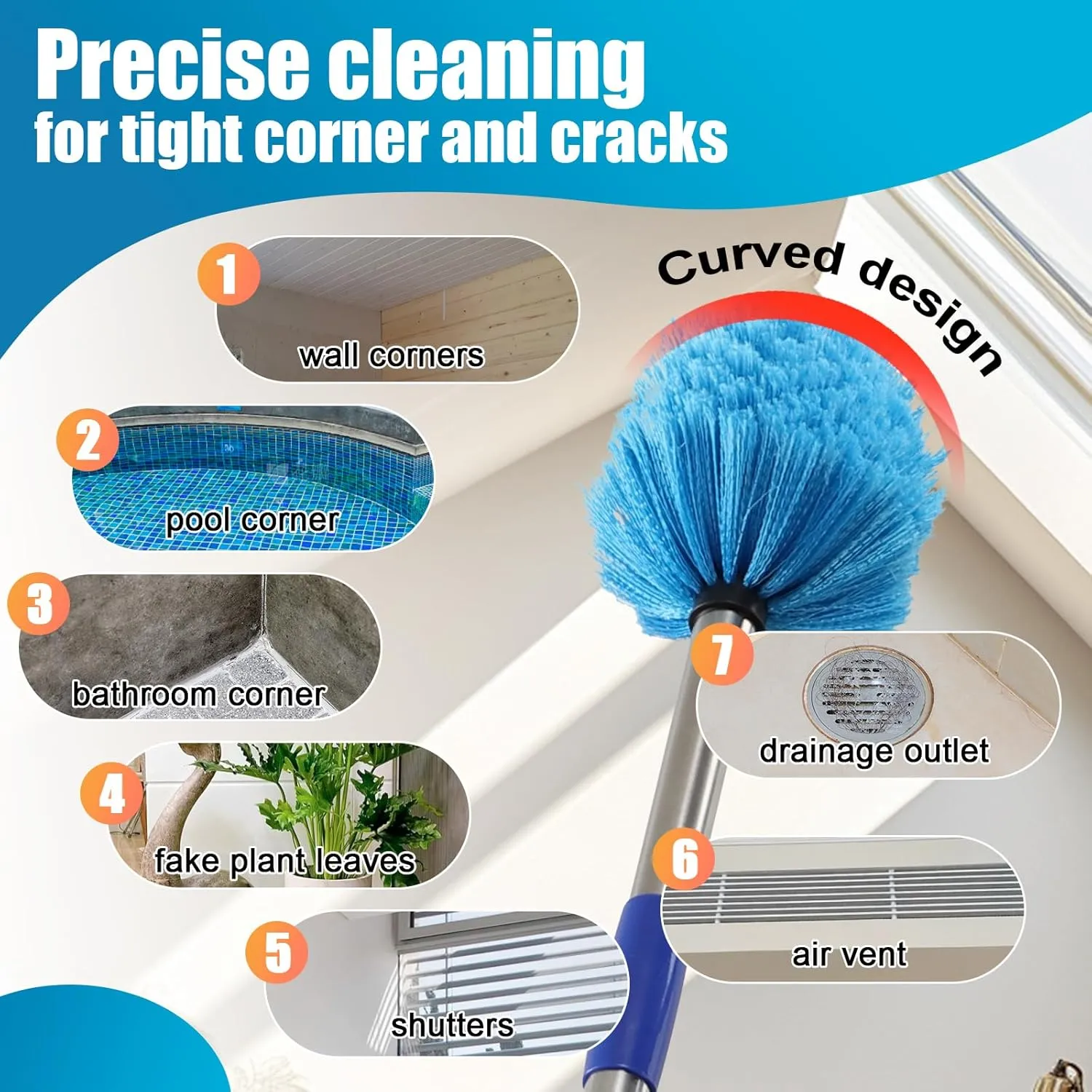 Cobweb Duster with Extension Pole - 4ft Spider Web Brush with Adjustable Pole,Non-Shedding Fluffy Bristles Cobweb Duster Head,Spider Web Cleaner Tool for Home,Ceiling,Outdoor Spiderweb Removal