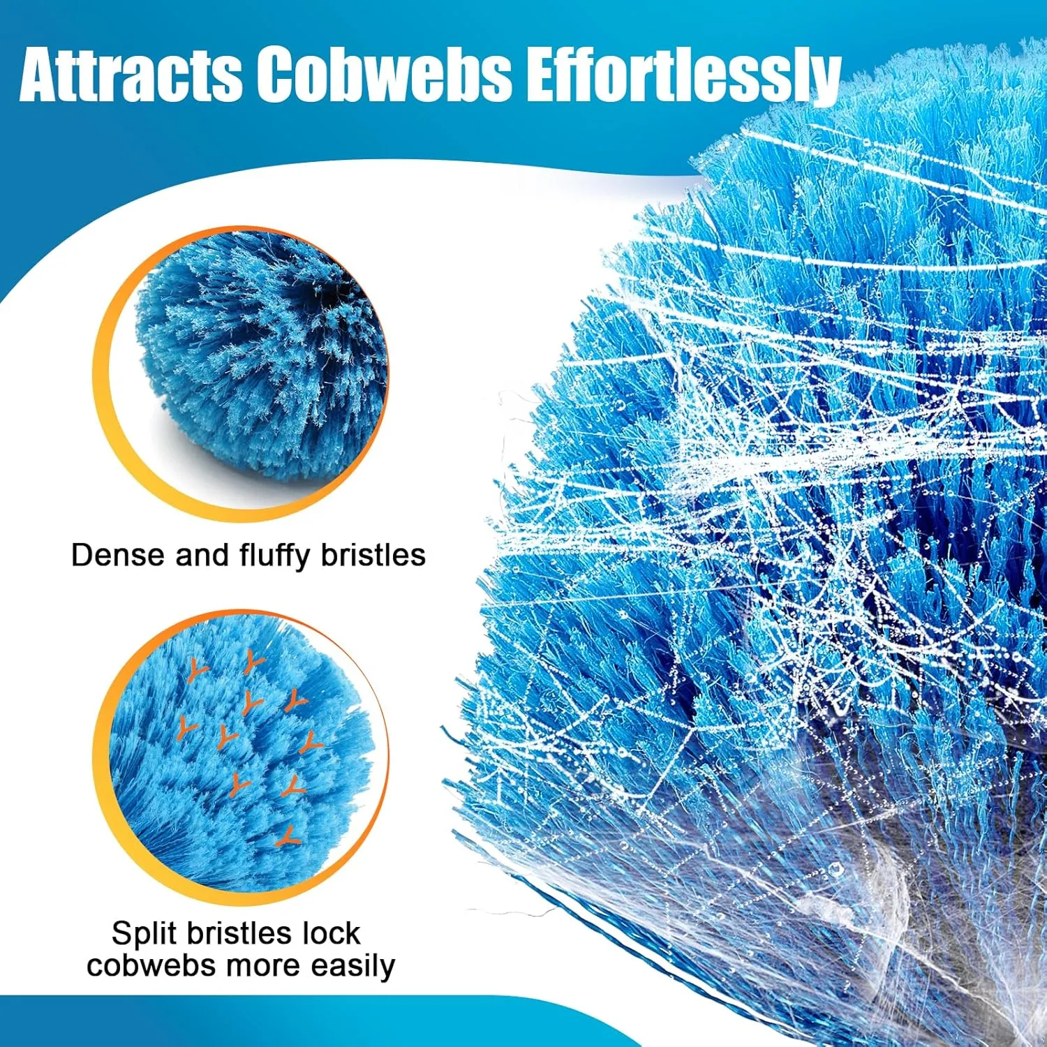 Cobweb Duster with Extension Pole - 4ft Spider Web Brush with Adjustable Pole,Non-Shedding Fluffy Bristles Cobweb Duster Head,Spider Web Cleaner Tool for Home,Ceiling,Outdoor Spiderweb Removal
