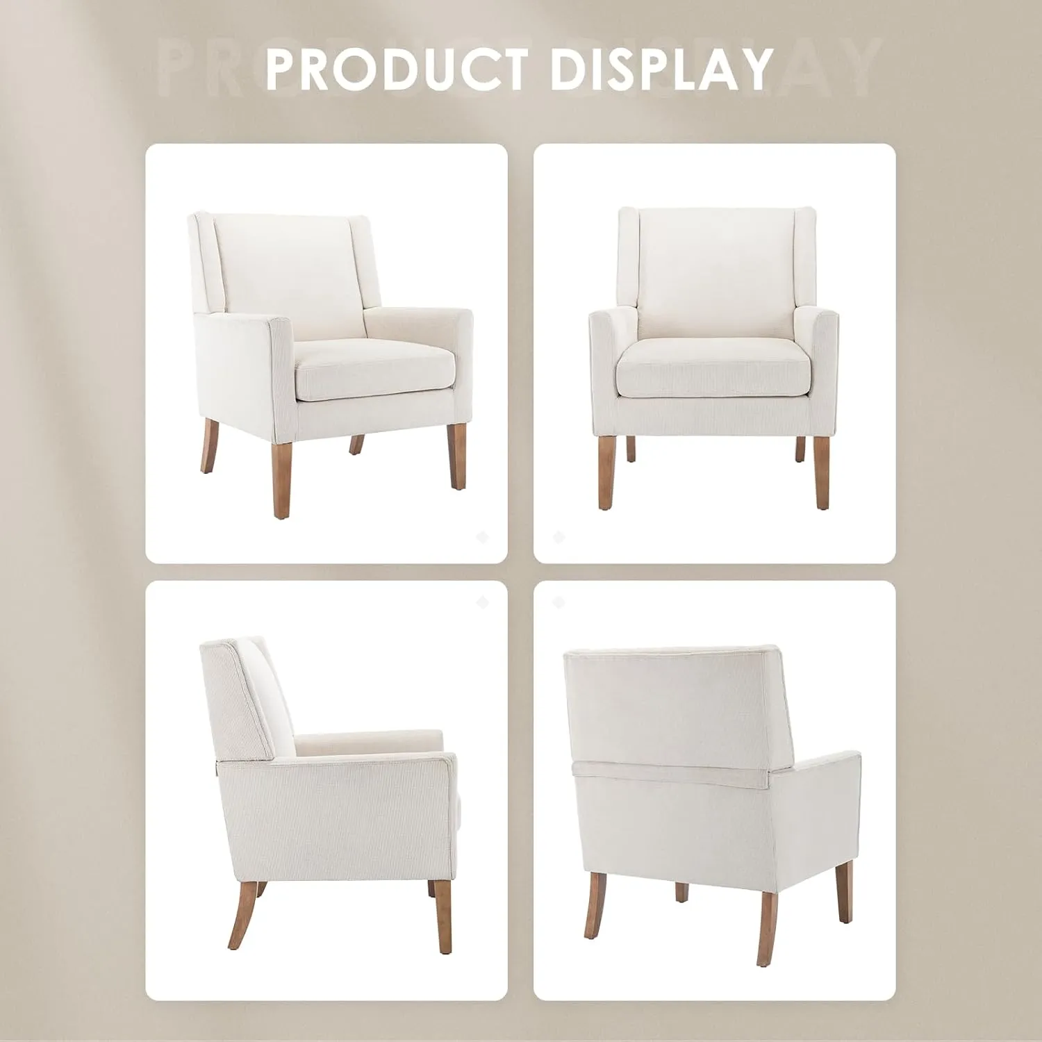 COLAMY Modern Wingback Living Room Chair, Upholstered Fabric Accent Armchair, Single Sofa Chair with Lounge Seat and Wood Legs for Office/Bedroom/Reading Spaces, Beige