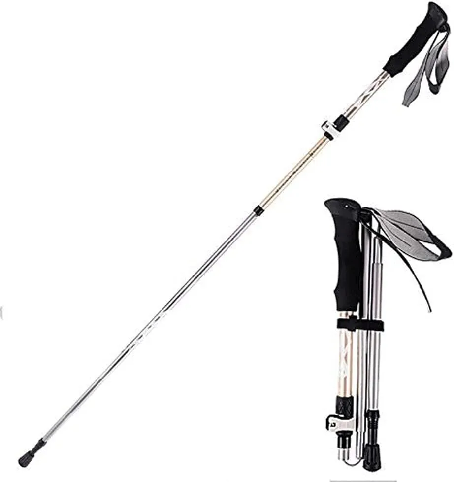 Collapsible Ultralight Aluminum Trekking Pole – Adjustable Walking Stick for Men and Women, Ergonomic Sponge Handle, Non-Slip Rubber Foot, Folding Design for Hiking, Camping, and Travel