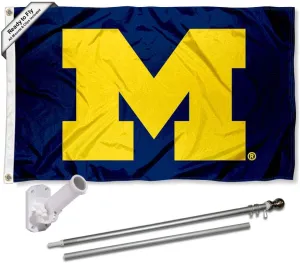 College Flags & Banners Co. Michigan Team University Wolverines Block M Flag with Pole and Bracket Kit