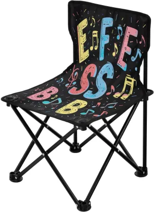 Colorful Cartoon Notes Portable Outdoor Folding Chair Anti-Slip Padded Oxford Cloth Stool Camping Chair Small for Beach Hiking Fishing Gardening Quad Camp Chair