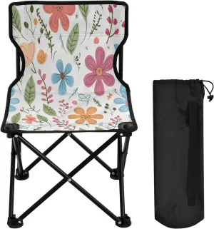 Colorful Wildflowers Portable Outdoor Folding Chair Anti-Slip Padded Oxford Cloth Stool Camping Chair Small for Beach Hiking Fishing Gardening Quad Camp Chair