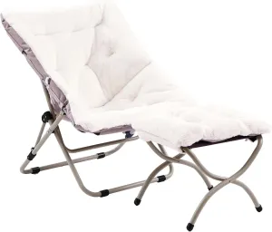 Comfy Folded Chair with Ottoman, Oversized Folding Faux Fur Chair Soft Furry Lounge Lazy Chair with Metal Frame Moon Chair Accent Chair for Bedroom, Living Room, Dorm Rooms