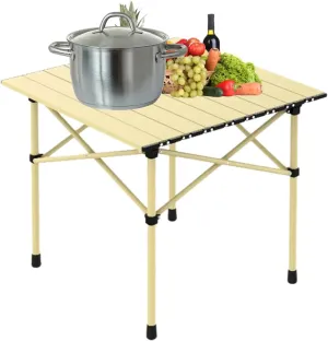Compact Camping Table, Lightweight Aluminum Folding Table with Carry Bag, Ideal for Picnic, Travel, BBQ, and Outdoor Cooking Light Yellow 50×53×50cm/19.7×20.9×19.7in