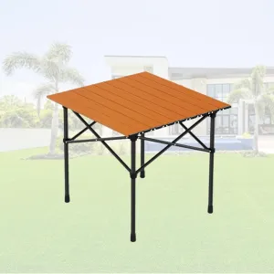 Compact Folding Camping Table, Portable Aluminum Table with Carry Bag, Lightweight Design for Camping, Beach, Travel, and Outdoor Use Wood Color 50×53×50cm/19.7×20.9×19.7in