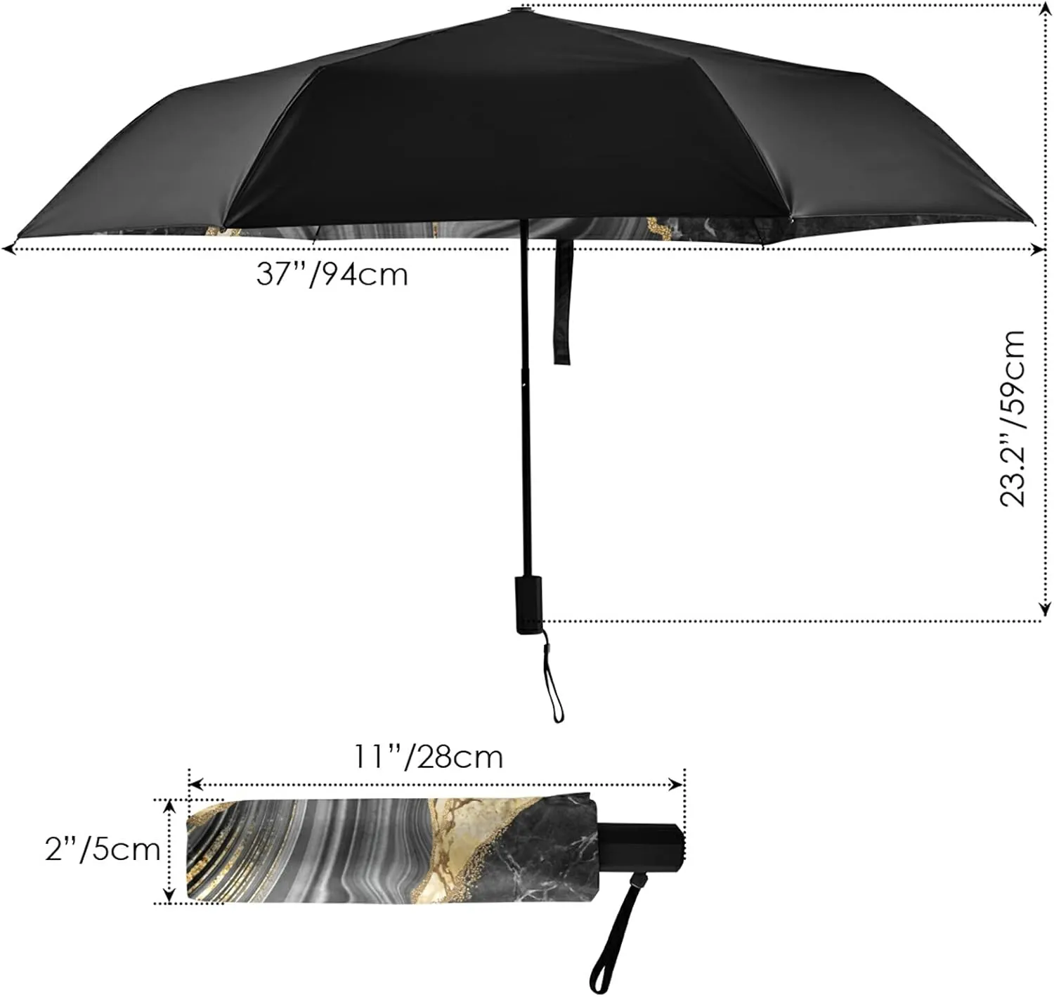 Compact Lightweight Folding Umbrella, Inner Print Sun Parasol with UV Protection, Strong Portable Travel Rain Umbrella