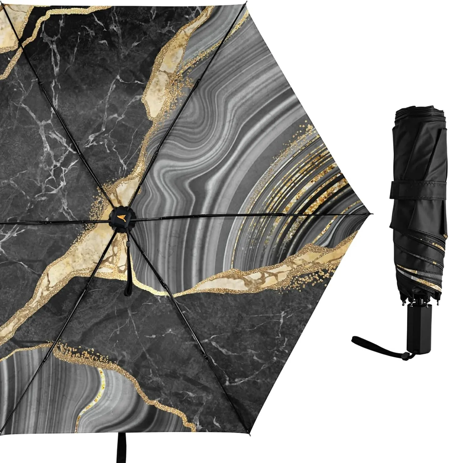 Compact Lightweight Folding Umbrella, Inner Print Sun Parasol with UV Protection, Strong Portable Travel Rain Umbrella