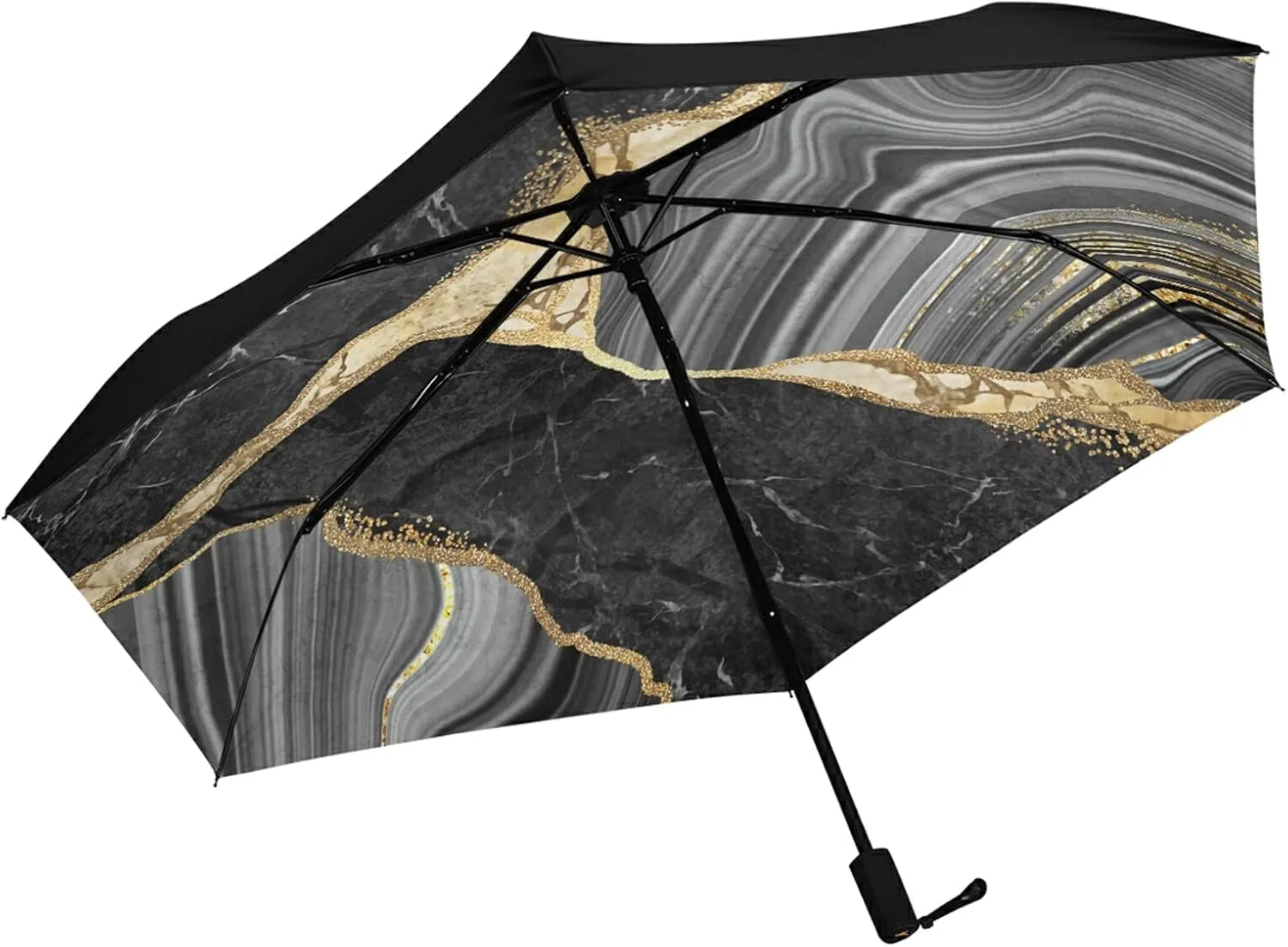 Compact Lightweight Folding Umbrella, Inner Print Sun Parasol with UV Protection, Strong Portable Travel Rain Umbrella