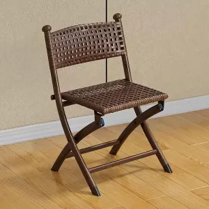 Cool and Breathable Folding Chair, Camping Chair, Hand-Woven Outdoor Chair, Balcony Rattan Chair Leisure Curved (Color : Retro Color, Size : Medium)