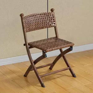 Cool and Breathable Folding Chair, Camping Chair, Hand-Woven Outdoor Chair, Balcony Rattan Chair Leisure Curved (Color : Walnut Color, Size : Medium)
