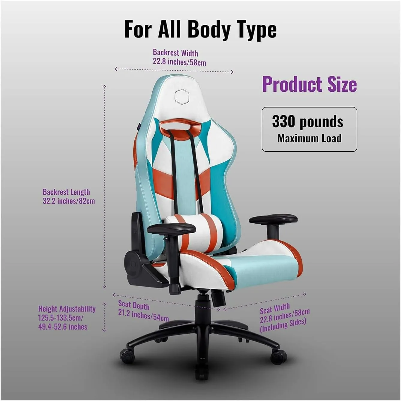 Cooler Master Caliber R2S Gaming Chair for Computer Game, Office and Racing Style Gamer, Comfy Ergonomic Reclining High Back Desk Chairs with Arms & Seat Adjustment Lumbar Support PU Leather, Kanagawa