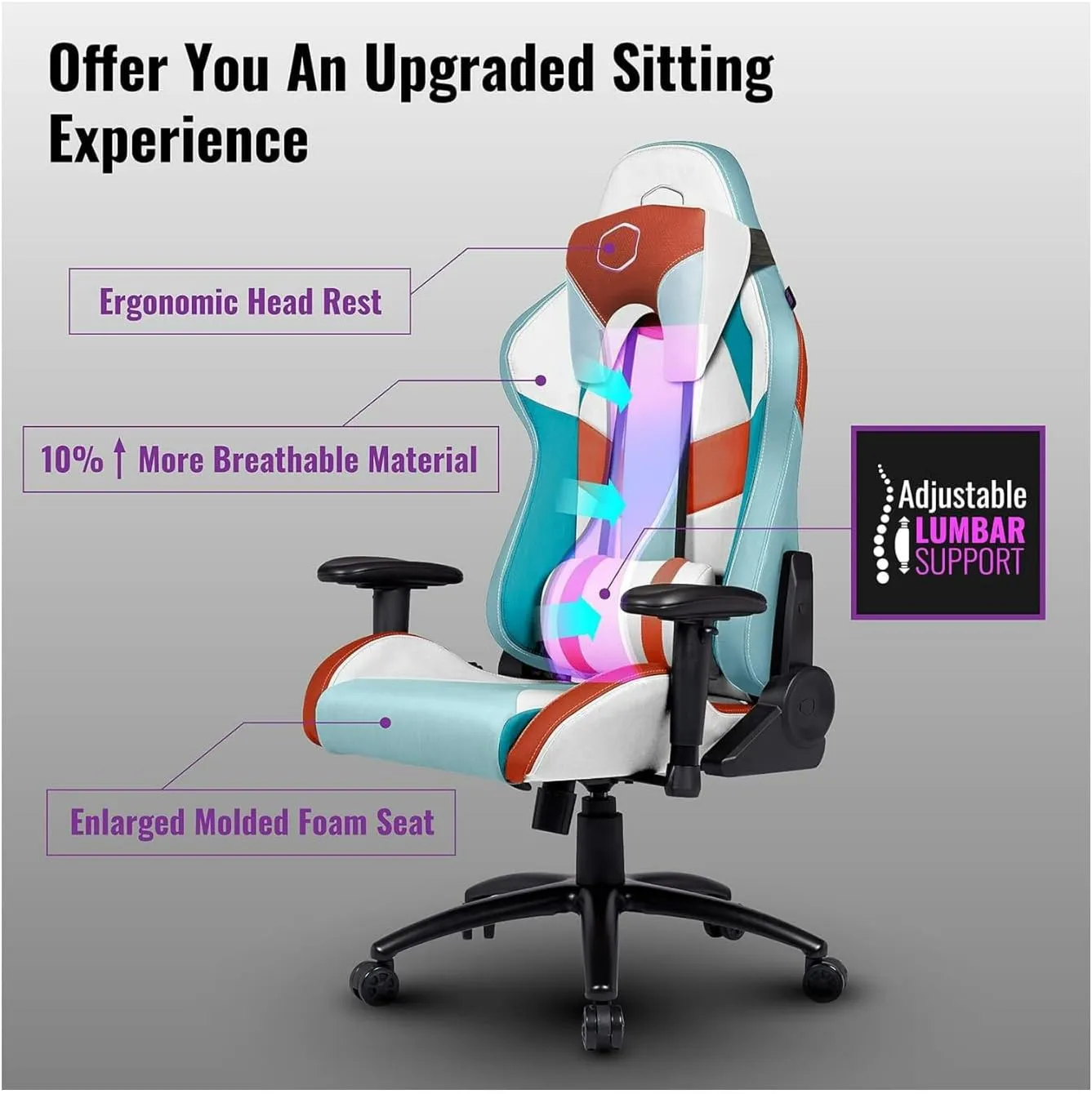 Cooler Master Caliber R2S Gaming Chair for Computer Game, Office and Racing Style Gamer, Comfy Ergonomic Reclining High Back Desk Chairs with Arms & Seat Adjustment Lumbar Support PU Leather, Kanagawa