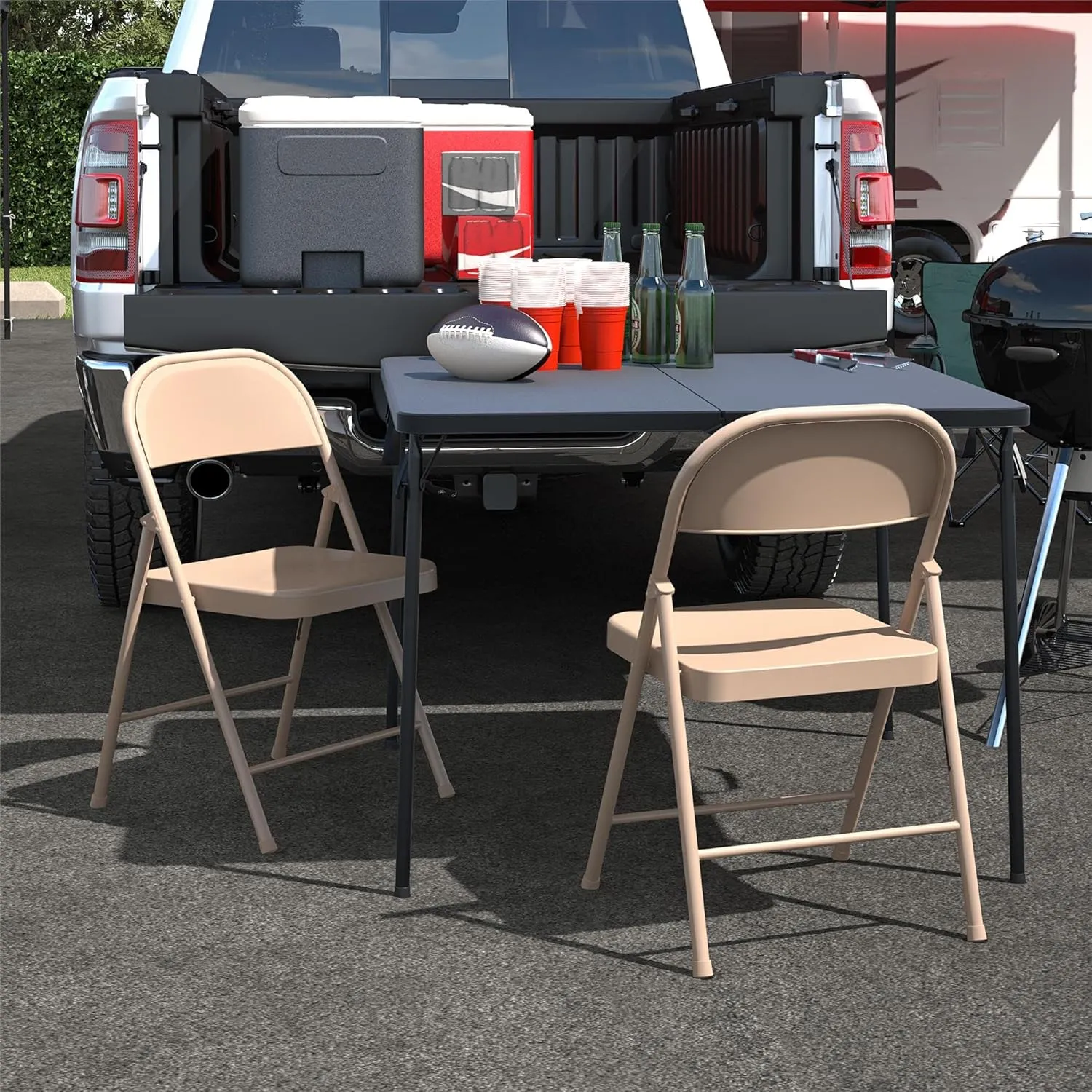 Cosco SmartFold All-Steel Folding Chair, 4-Pack, Antique Linen
