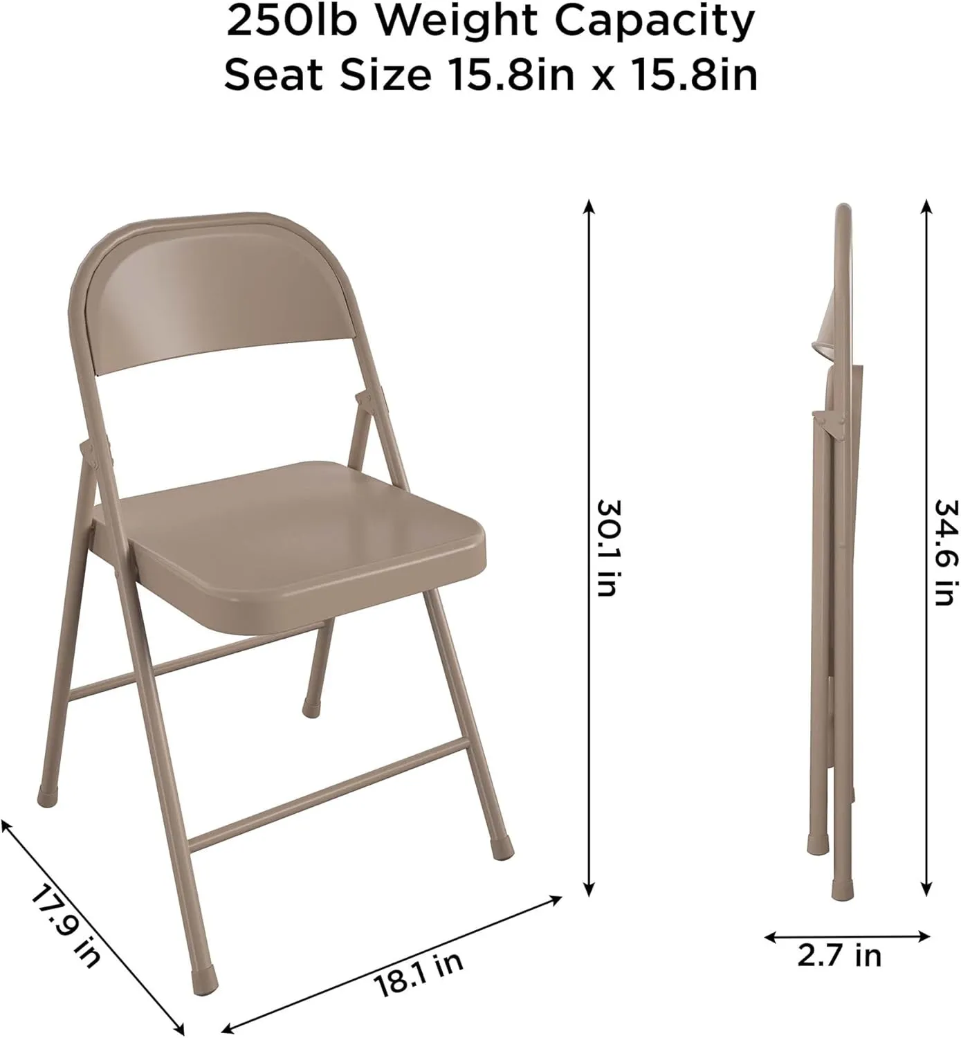 Cosco SmartFold All-Steel Folding Chair, 4-Pack, Antique Linen