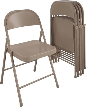 Cosco SmartFold All-Steel Folding Chair, 4-Pack, Antique Linen