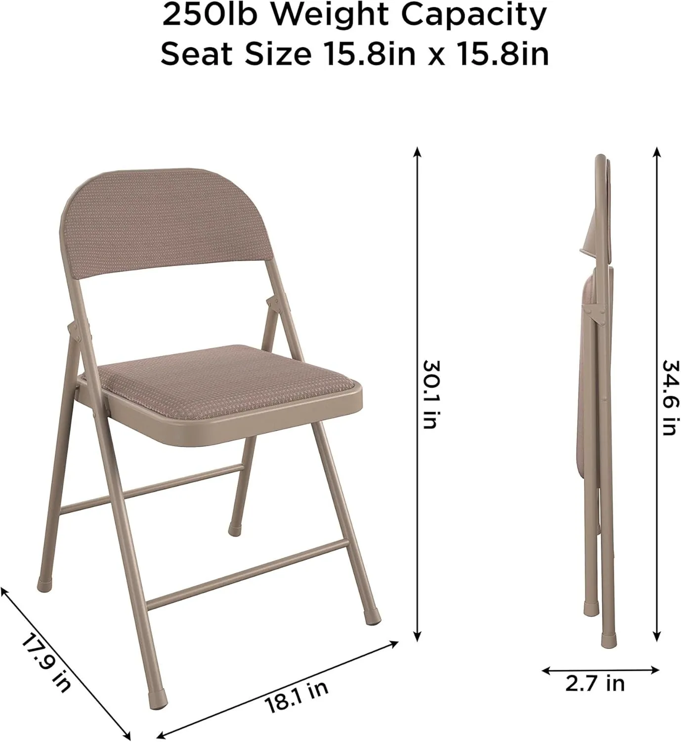 COSCO SmartFold Fabric Folding Chair, 4-Pack, Antique Linen