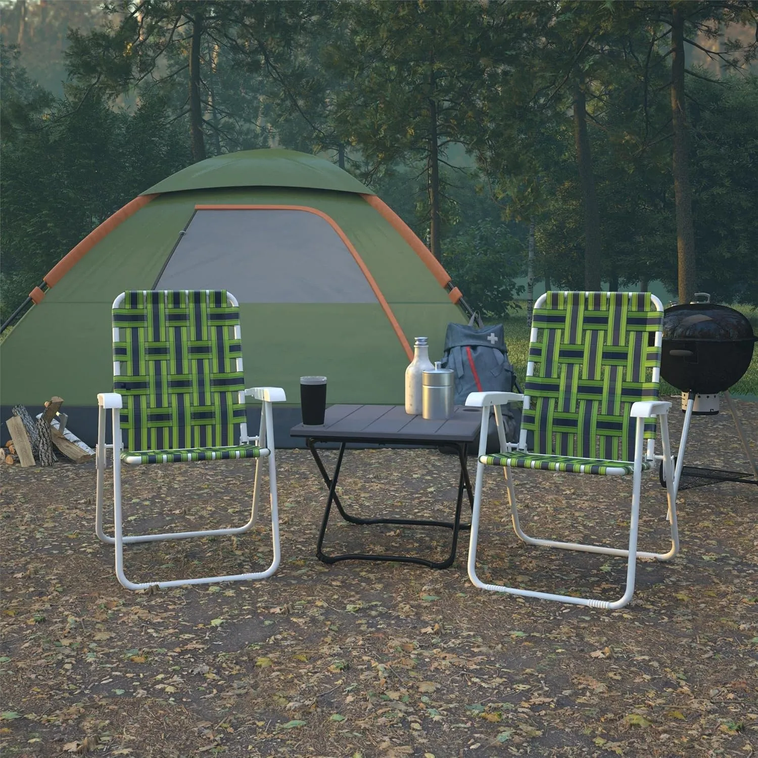 CoscoProducts Folding Lawn Chairs, 2-Pack, Blue and Green