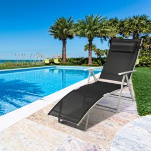 COSTWAY Outdoor Folding Chaise Lounge Chair, Lightweight 7-Gear Adjustable Recliner with Neck Pillow, No Assembly, Ideal for Deck, Patio (Black)