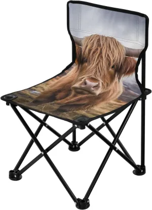 Cow (2) Portable Outdoor Folding Chair Anti-Slip Padded Oxford Cloth Stool Camping Chair Small for Beach Hiking Fishing Gardening Quad Camp Chair