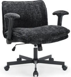 Cross Legged Office Chair with Wheels and Adjustable Flip-Arms, Criss Cross Desk Chair with Thick Cushion, Wide Seat Office Chair for Home Office, Apartment, Bedroom, Black