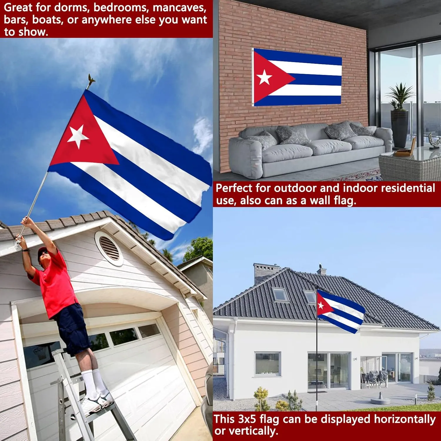 Cuban Flag 3x5 Outdoor Double Sided- Heavy Duty Cuba Flags for wall with 2 Brass Grommets 4 Rows Stitched Cuban Decorations for Parties