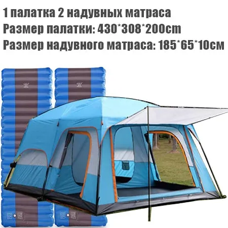 CUPCAMEL Outdoor Camping Large Family Tent with 2 Bedrooms, 1 Living Room, and Mosquito Control