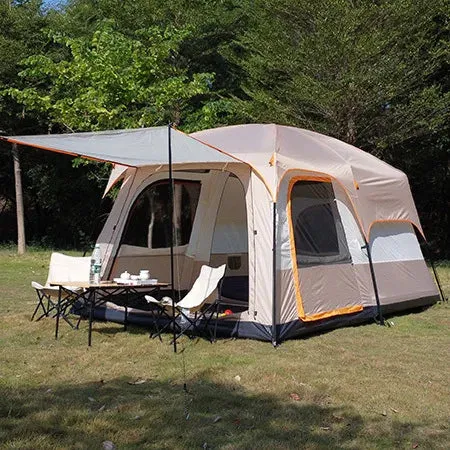 CUPCAMEL Outdoor Camping Large Family Tent with 2 Bedrooms, 1 Living Room, and Mosquito Control