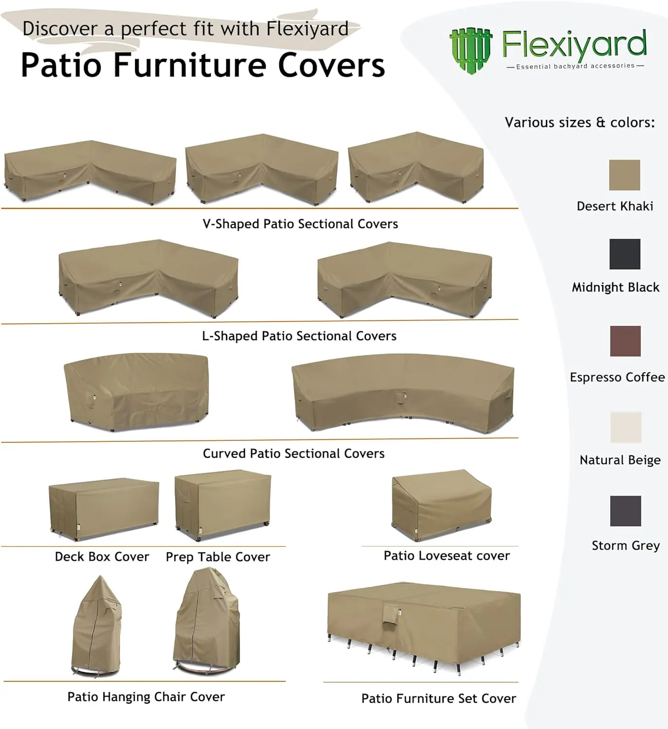 Curved Patio Furniture Cover for Outdoor Sectional Sofa, 190"(128") Reinforced Waterproof 600D Patio Sectional Couch Cover, Half Moon Lawn Outside Garden Furniture Winter Protective Cover