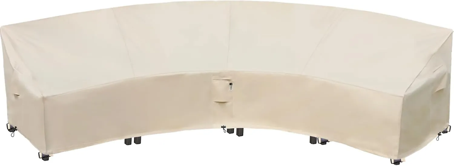 Curved Patio Furniture Cover for Outdoor Sectional Sofa, 190"(128") Reinforced Waterproof 600D Patio Sectional Couch Cover, Half Moon Lawn Outside Garden Furniture Winter Protective Cover