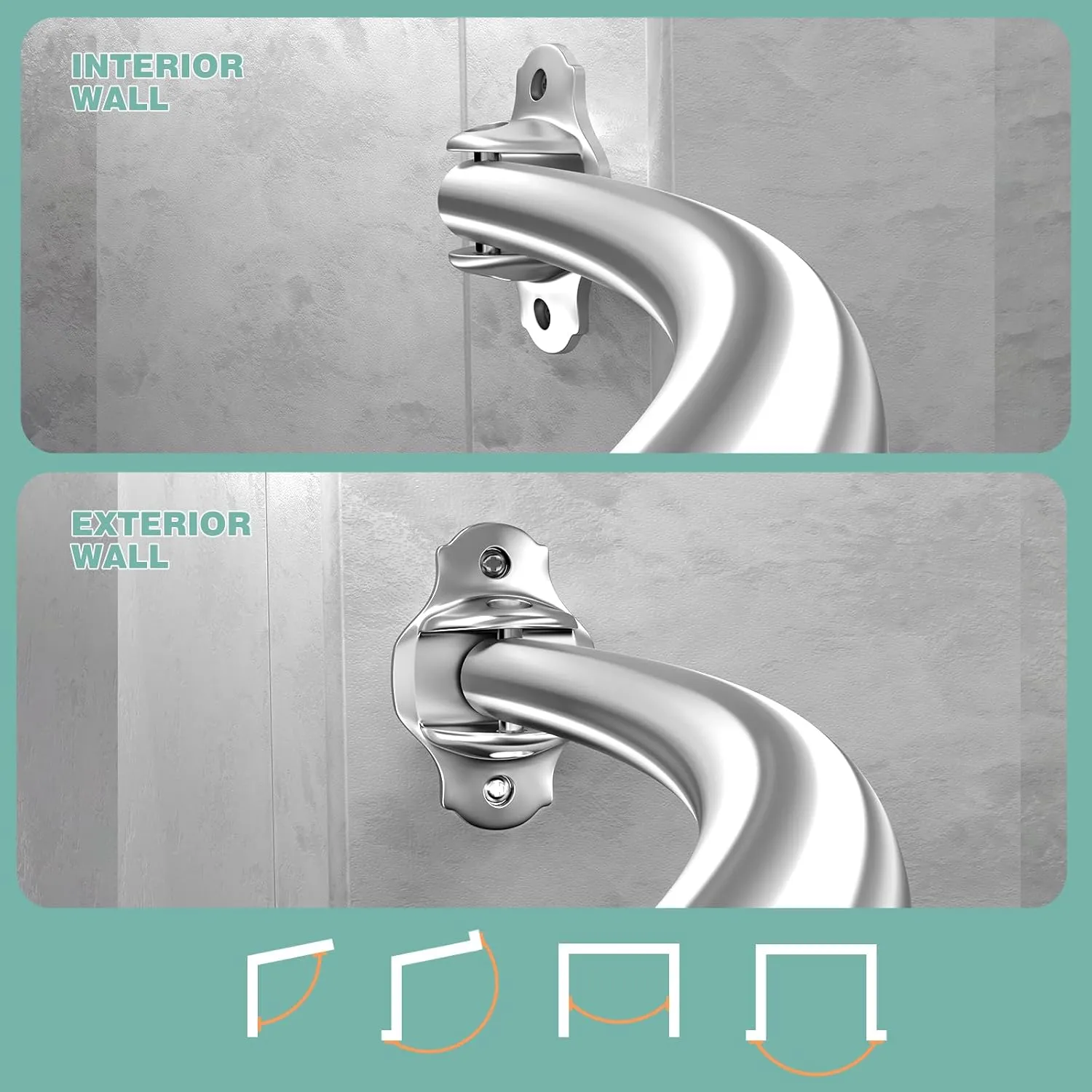 Curved Shower Curtain Rod, Adjustable 40-72 inches Extra Wide Curved Shower Rods for Bathroom, Rust proof Shower Rod, Stainless Steel Curved Curtain Rod for Shower, Bathtub, Brushed Nickel