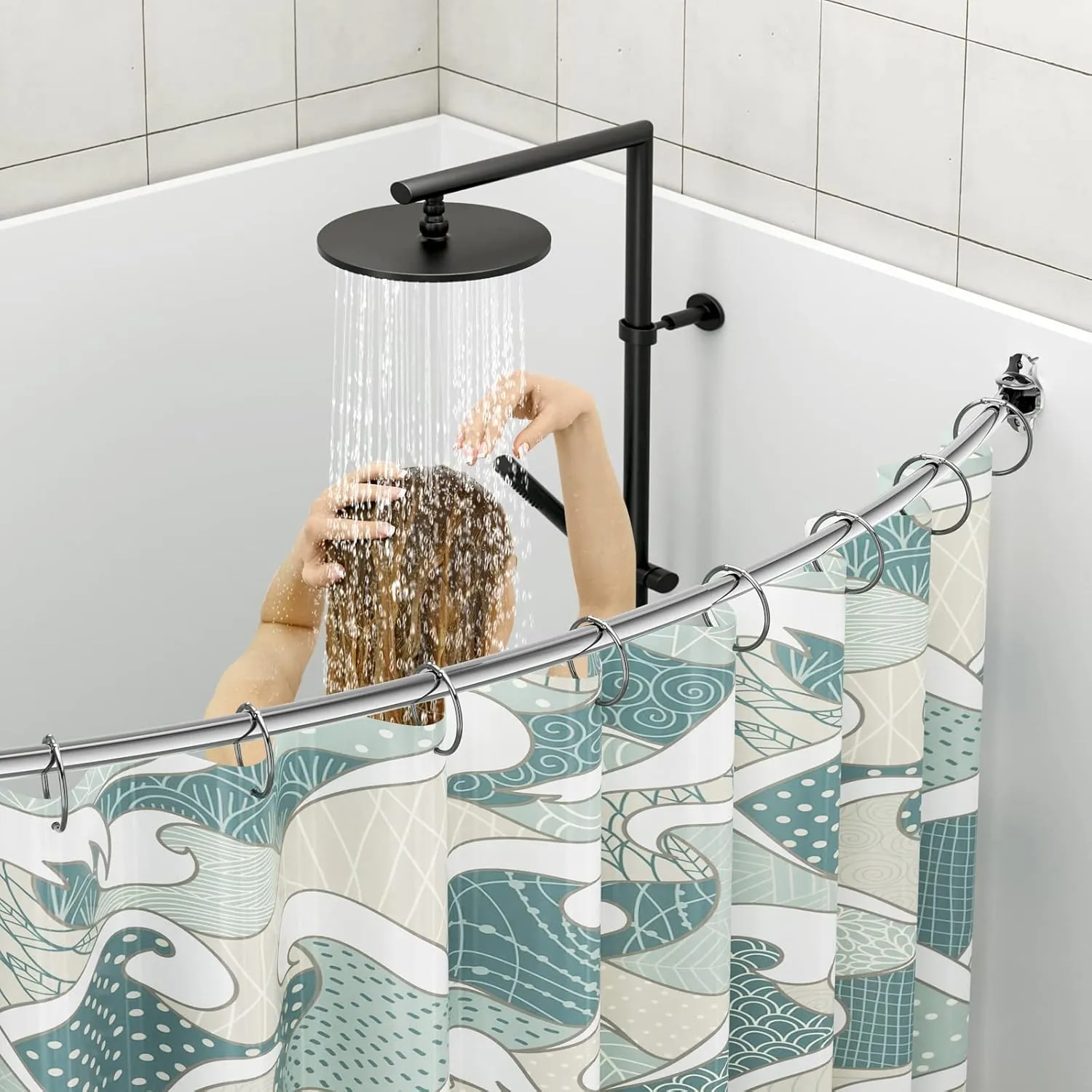 Curved Shower Curtain Rod, Adjustable 40-72 inches Extra Wide Curved Shower Rods for Bathroom, Rust proof Shower Rod, Stainless Steel Curved Curtain Rod for Shower, Bathtub, Brushed Nickel
