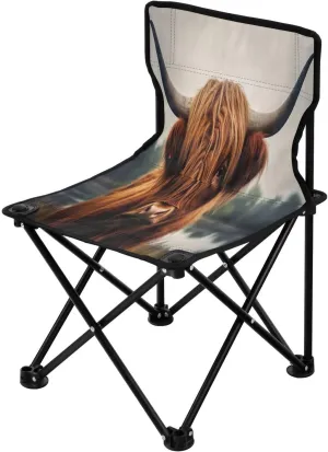 Cute Highland Cattle Portable Outdoor Folding Chair Anti-Slip Padded Oxford Cloth Stool Camping Chair Small for Beach Hiking Fishing Gardening Quad Camp Chair