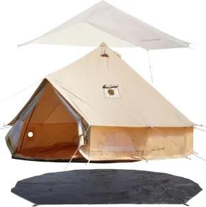 DANCHEL OUTDOOR Waterproof Bell Tent with Stove Jack, 4 Season Rain Fly, Yurt Tent Footprint Tarp for 4 Person Glamping Camping, 4m/13ft Khaki