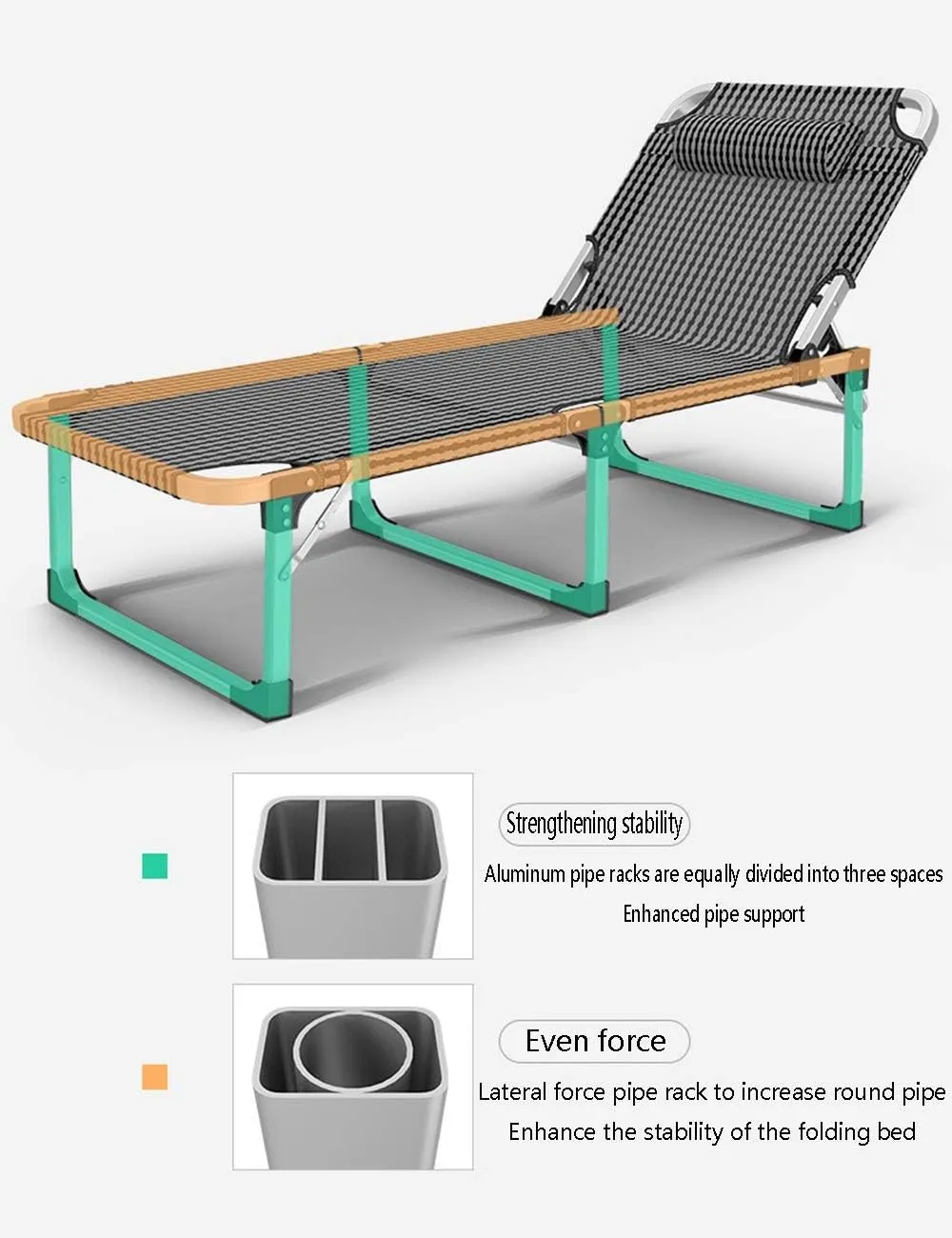 Deck Chair Lounge ChairFolding Bed Lunch Single Office Summer Nap Convenient Recliner Camp 128x63x35cm