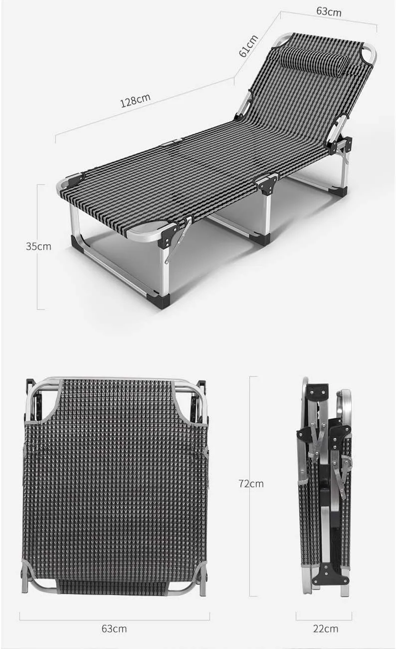 Deck Chair Lounge ChairFolding Bed Lunch Single Office Summer Nap Convenient Recliner Camp 128x63x35cm