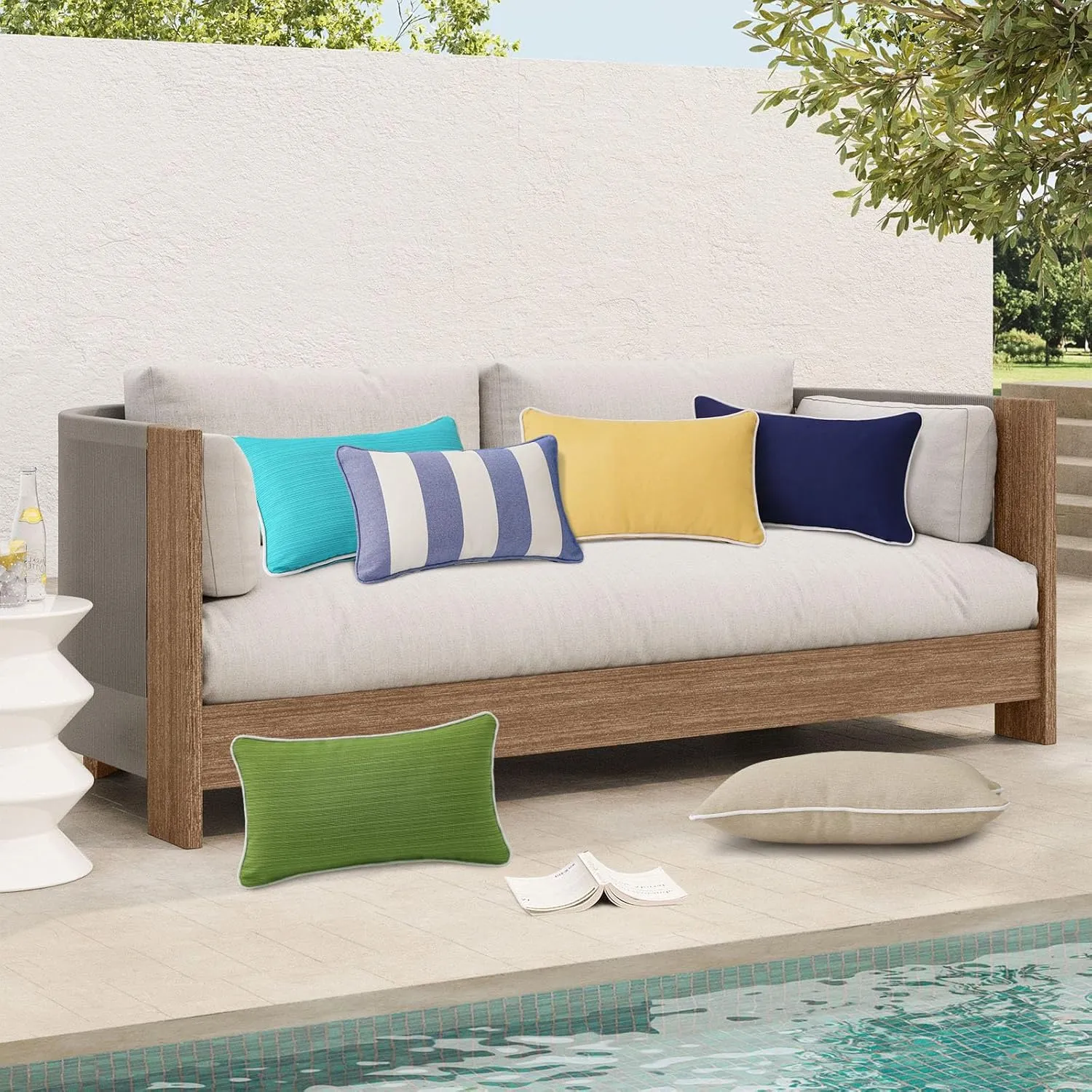 Decorative Outdoor Waterproof Throw Pillows with Inserts, Set of 4, 20" x12" Pillows for Patio, Backyard, Bed, Couch, and Patio Furniture, Lawn Green