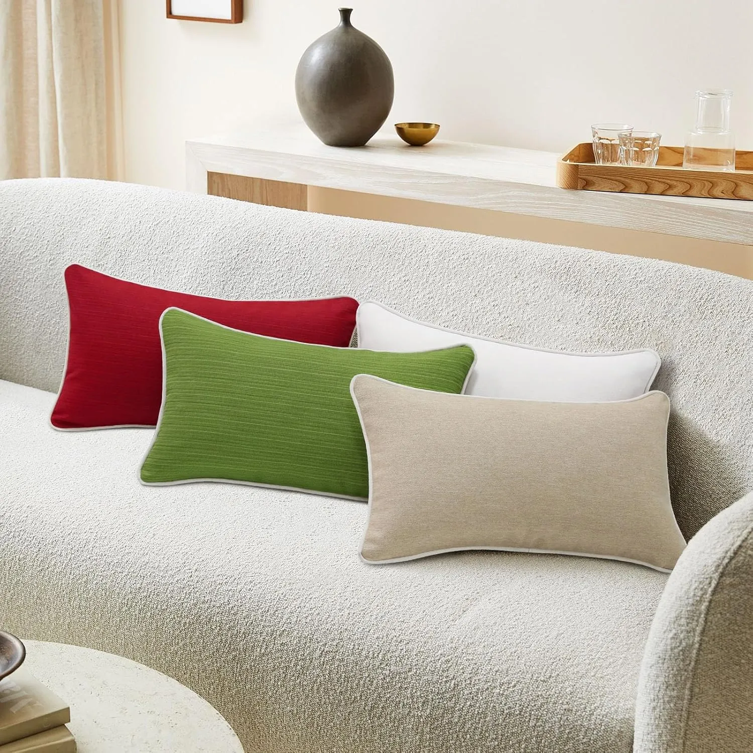 Decorative Outdoor Waterproof Throw Pillows with Inserts, Set of 4, 20" x12" Pillows for Patio, Backyard, Bed, Couch, and Patio Furniture, Lawn Green