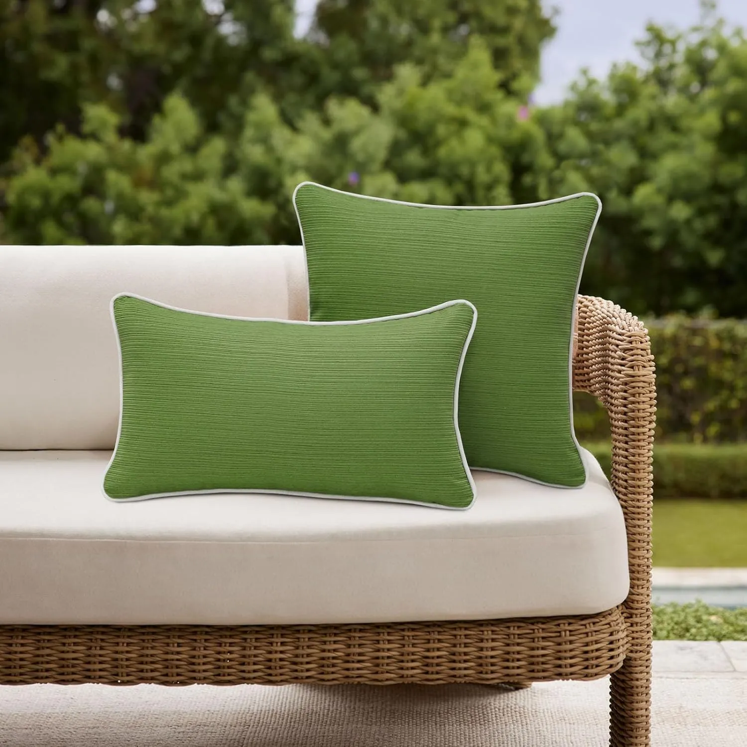 Decorative Outdoor Waterproof Throw Pillows with Inserts, Set of 4, 20" x12" Pillows for Patio, Backyard, Bed, Couch, and Patio Furniture, Lawn Green