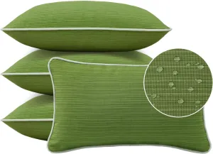 Decorative Outdoor Waterproof Throw Pillows with Inserts, Set of 4, 20" x12" Pillows for Patio, Backyard, Bed, Couch, and Patio Furniture, Lawn Green