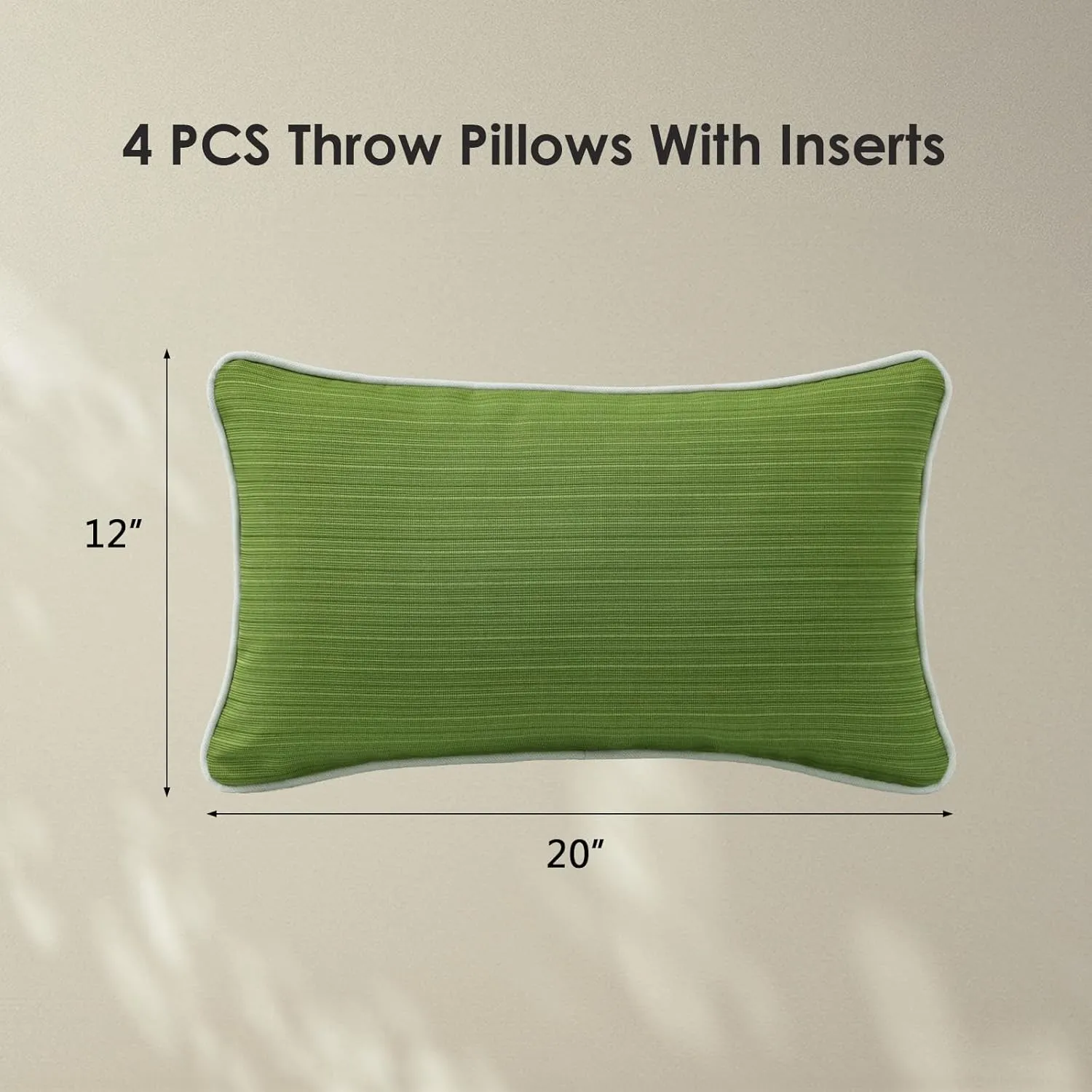 Decorative Outdoor Waterproof Throw Pillows with Inserts, Set of 4, 20" x12" Pillows for Patio, Backyard, Bed, Couch, and Patio Furniture, Lawn Green