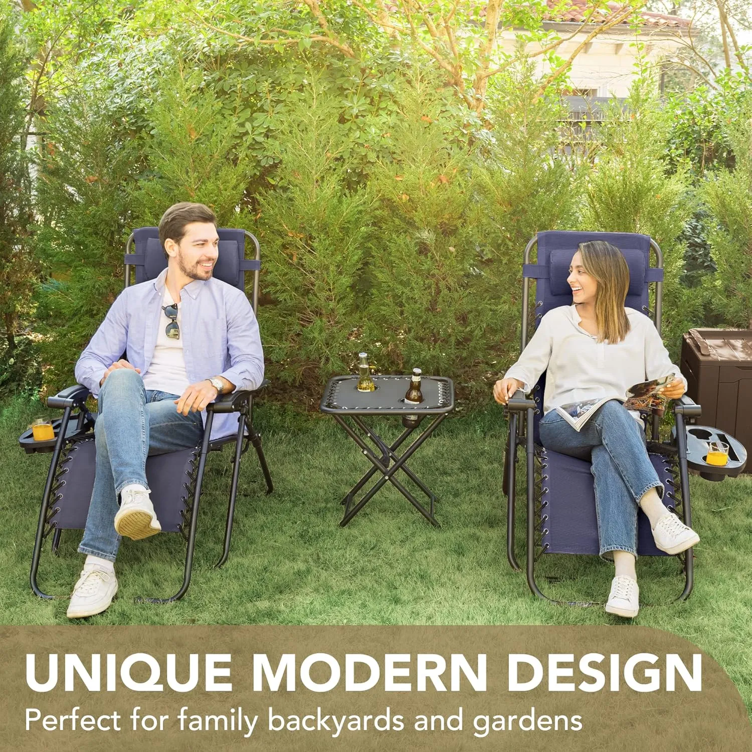 Devoko Patio Zero Gravity Chair Outdoor Folding Adjustable Reclining Chairs Pool Side Using Lawn Lounge Chair with Pillow Set of 2 (Dark Blue)