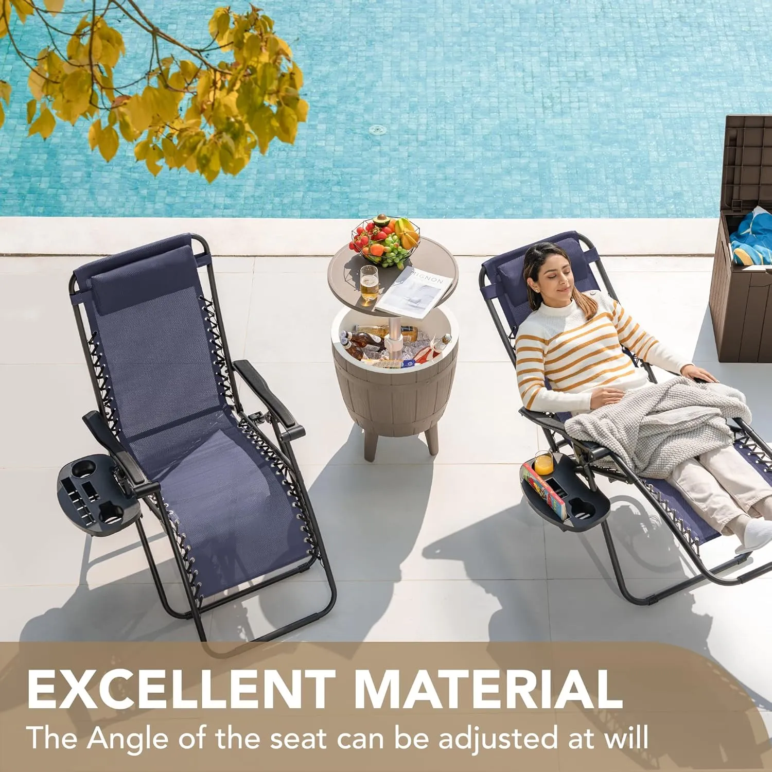 Devoko Patio Zero Gravity Chair Outdoor Folding Adjustable Reclining Chairs Pool Side Using Lawn Lounge Chair with Pillow Set of 2 (Dark Blue)
