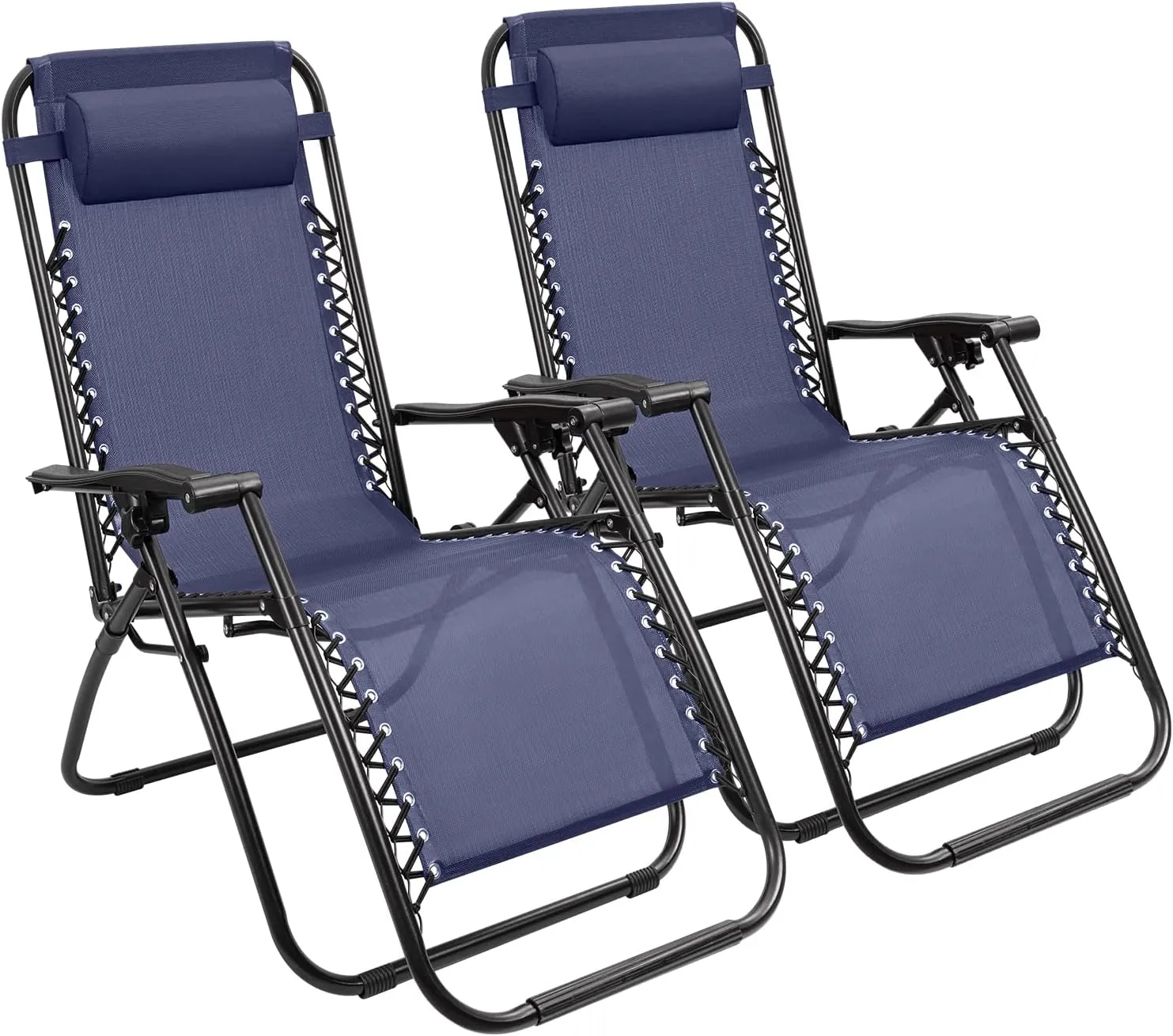 Devoko Patio Zero Gravity Chair Outdoor Folding Adjustable Reclining Chairs Pool Side Using Lawn Lounge Chair with Pillow Set of 2 (Dark Blue)