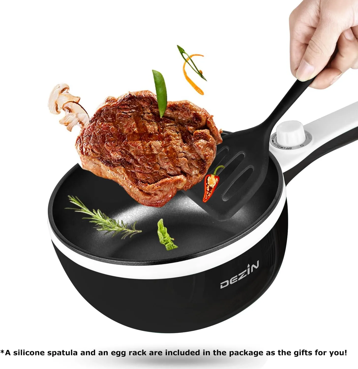 DEZIN Hot Pot Electric Upgraded, Non-Stick Sauté Pan, Rapid Noodles Electric Pot, 1.5L Mini Portable Hot Pot for Steak, Egg, Fried Rice, Ramen, Oatmeal, Soup with Power Adjustment